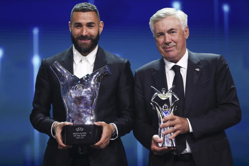 Football: Real's Benzema named Uefa player of year, Ancelotti wins coach's award | The Straits Times
