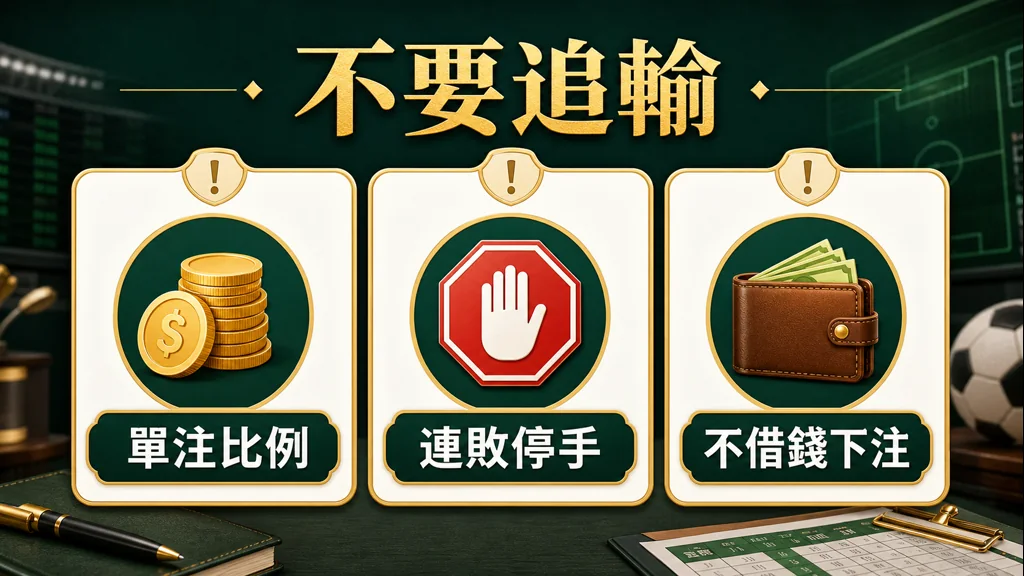 運彩不要追輸單注比例連敗停手與不借錢下注風險提醒圖解