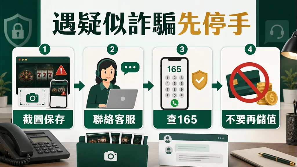 遇疑似詐騙先停手截圖保存聯絡客服查165與不要再儲值圖解