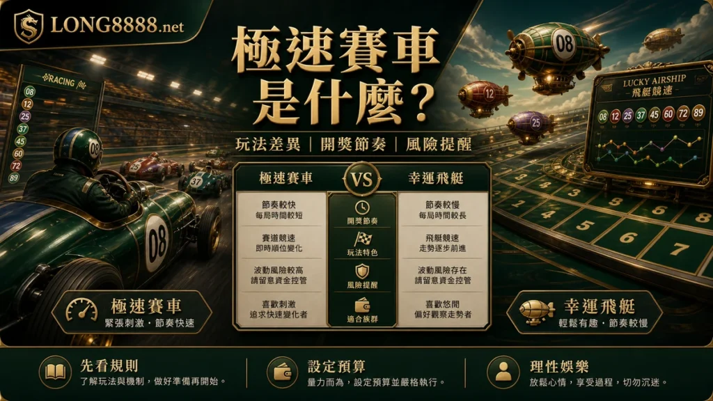 LONG8888 極速賽車是什麼 GPT IMAGE2 圖卡，對照玩法差異、開獎節奏與風險提醒。